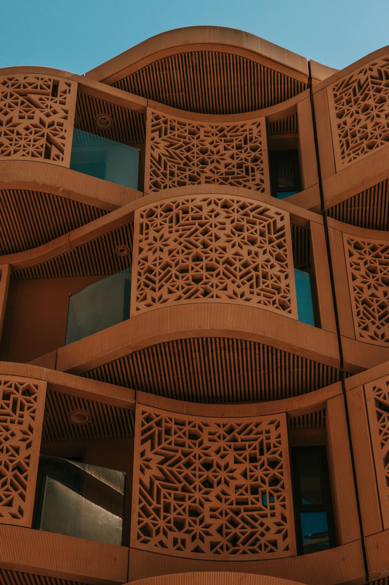A unique architectural facade with intricate designs in United Arab Emirates.